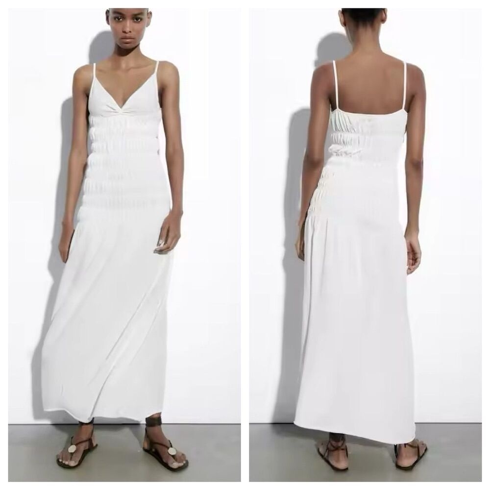 NWOT ZARA Draped Knitwear Dress White Maxi, Euro Summer size M